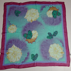 ITALCA Italy 100% silk scarf DELICATE TEAL FLORAL semi sheer square 25 X 25